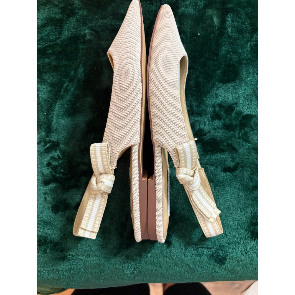 Steve Madden Olsen Slingback Flats Beige Mesh Gingham Bow Pointed Toe 8M - Picture 2 of 8